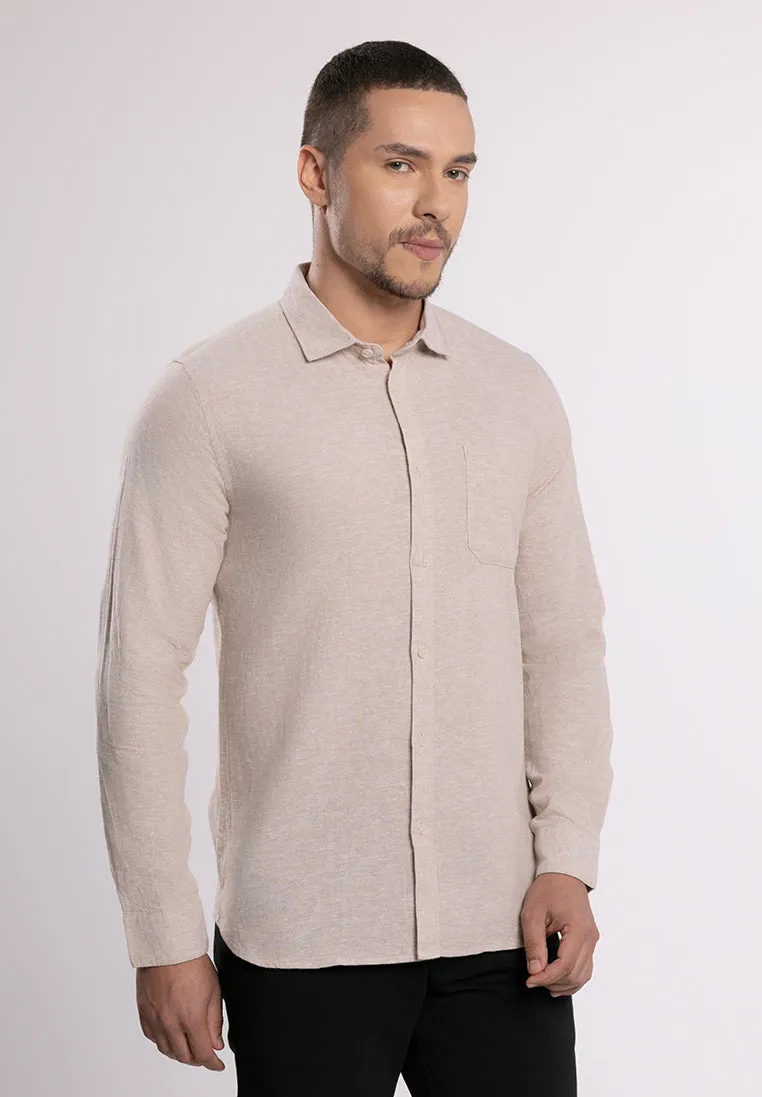 MOC - Kemeja Polos Pria Lengan Panjang Ford - Beige