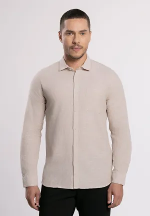 MOC - Kemeja Polos Pria Lengan Panjang Ford - Beige