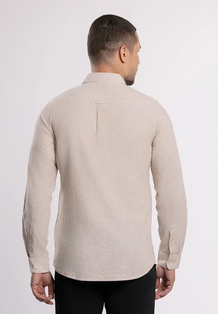 MOC - Kemeja Polos Pria Lengan Panjang Ford - Beige