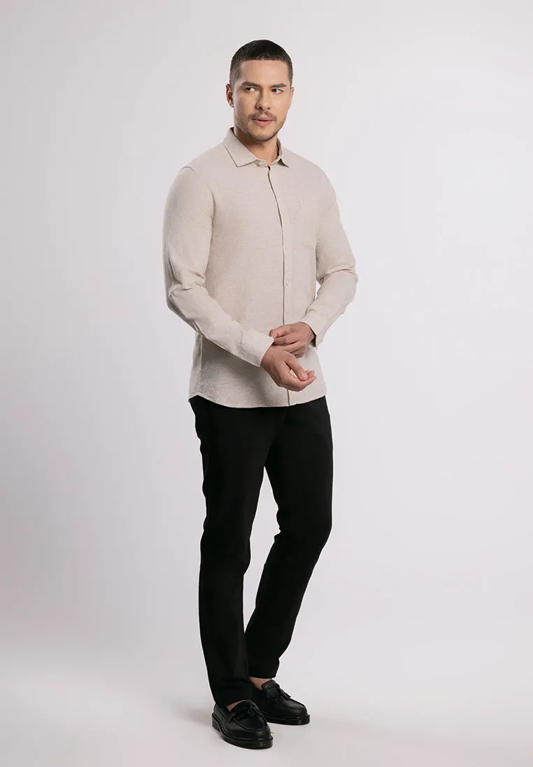 MOC - Kemeja Polos Pria Lengan Panjang Ford - Beige