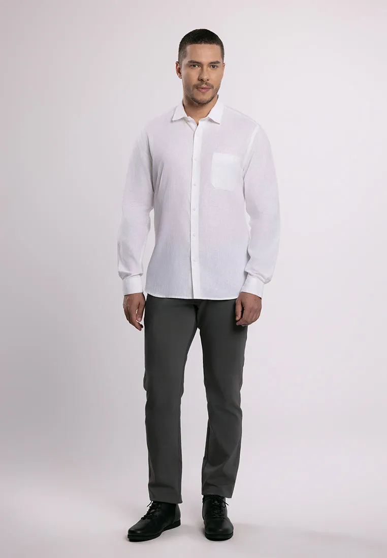 MOC - Kemeja Polos Pria Lengan Panjang Ford - White