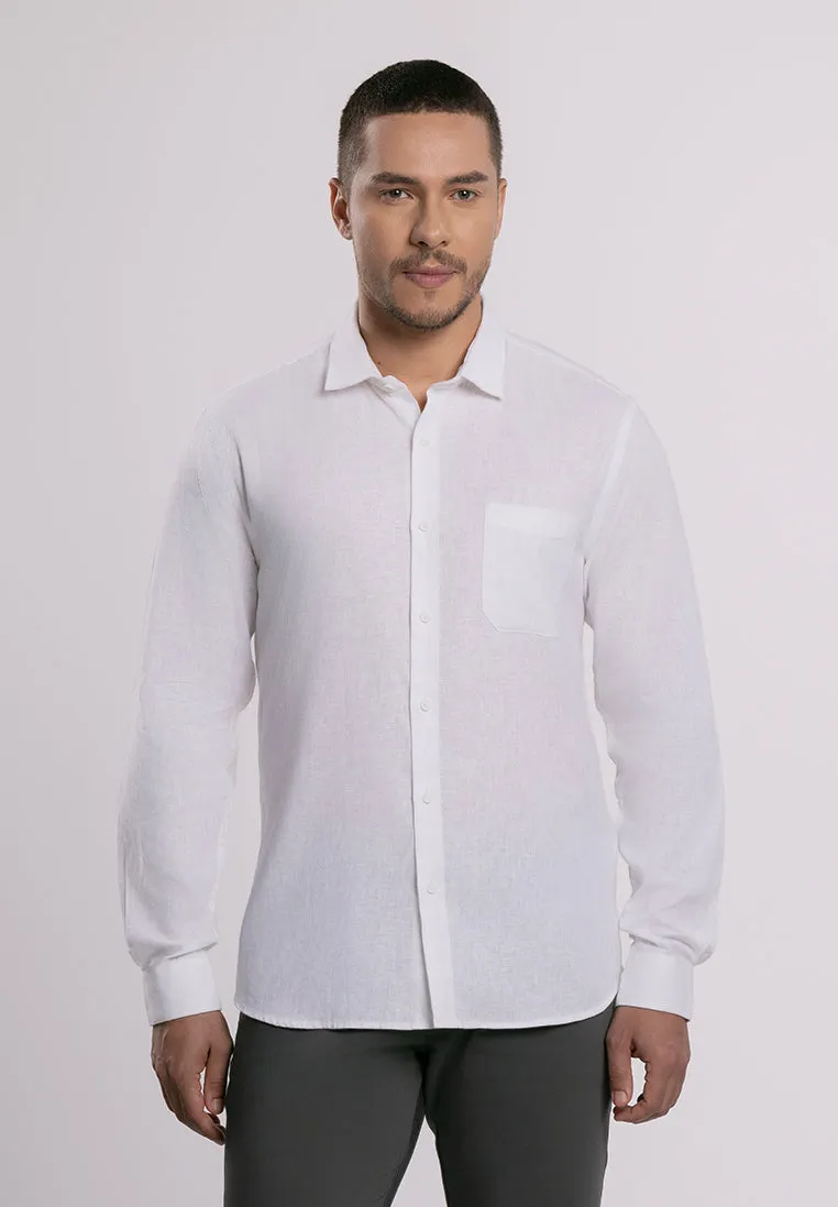 MOC - Kemeja Polos Pria Lengan Panjang Ford - White
