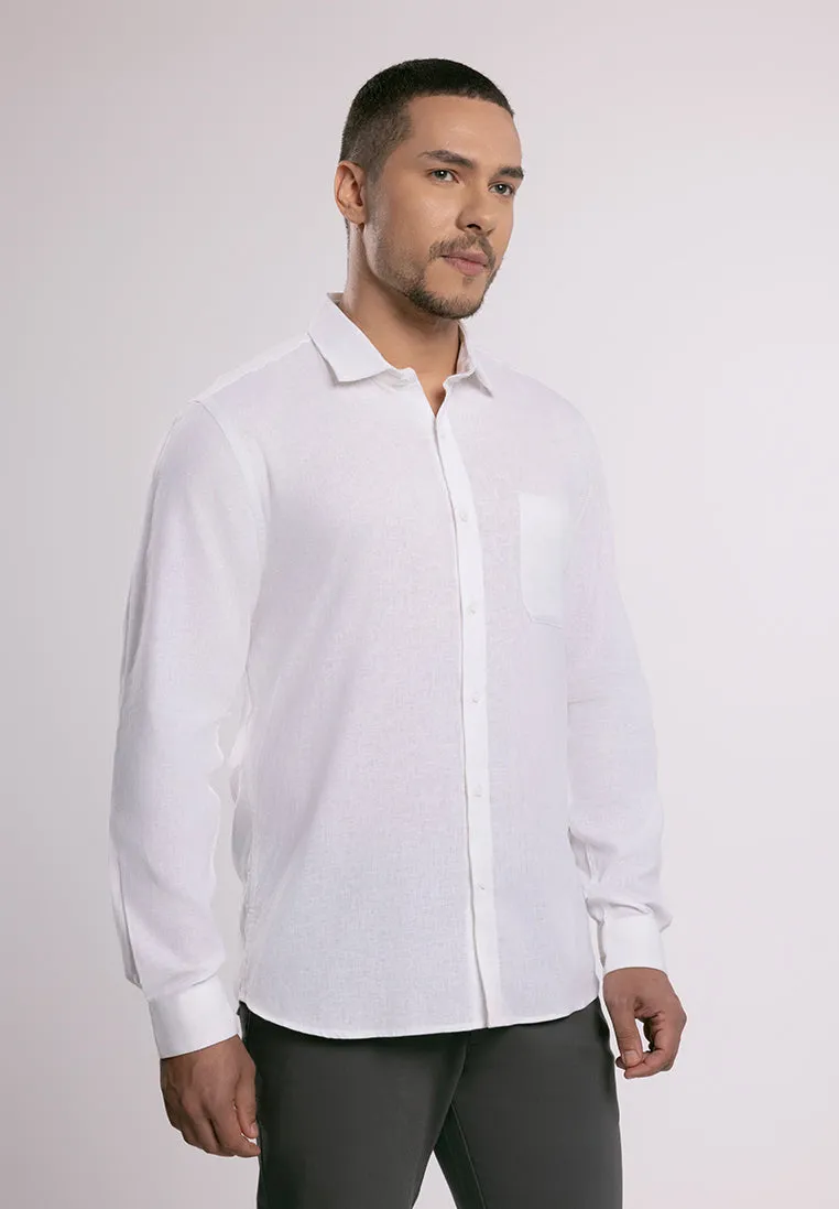 MOC - Kemeja Polos Pria Lengan Panjang Ford - White