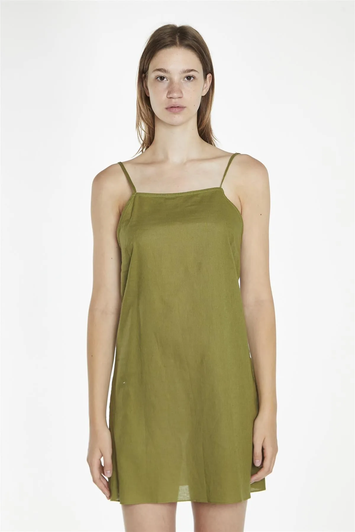 Moss-Green Strappy Cami Mini-Dress
