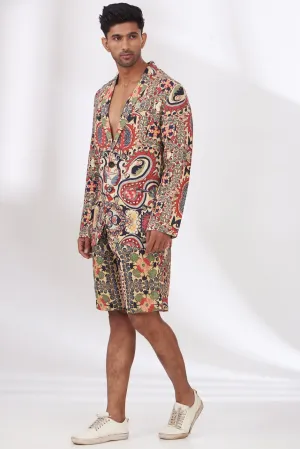 Multi-Colored Linen Twill Printed Blazer