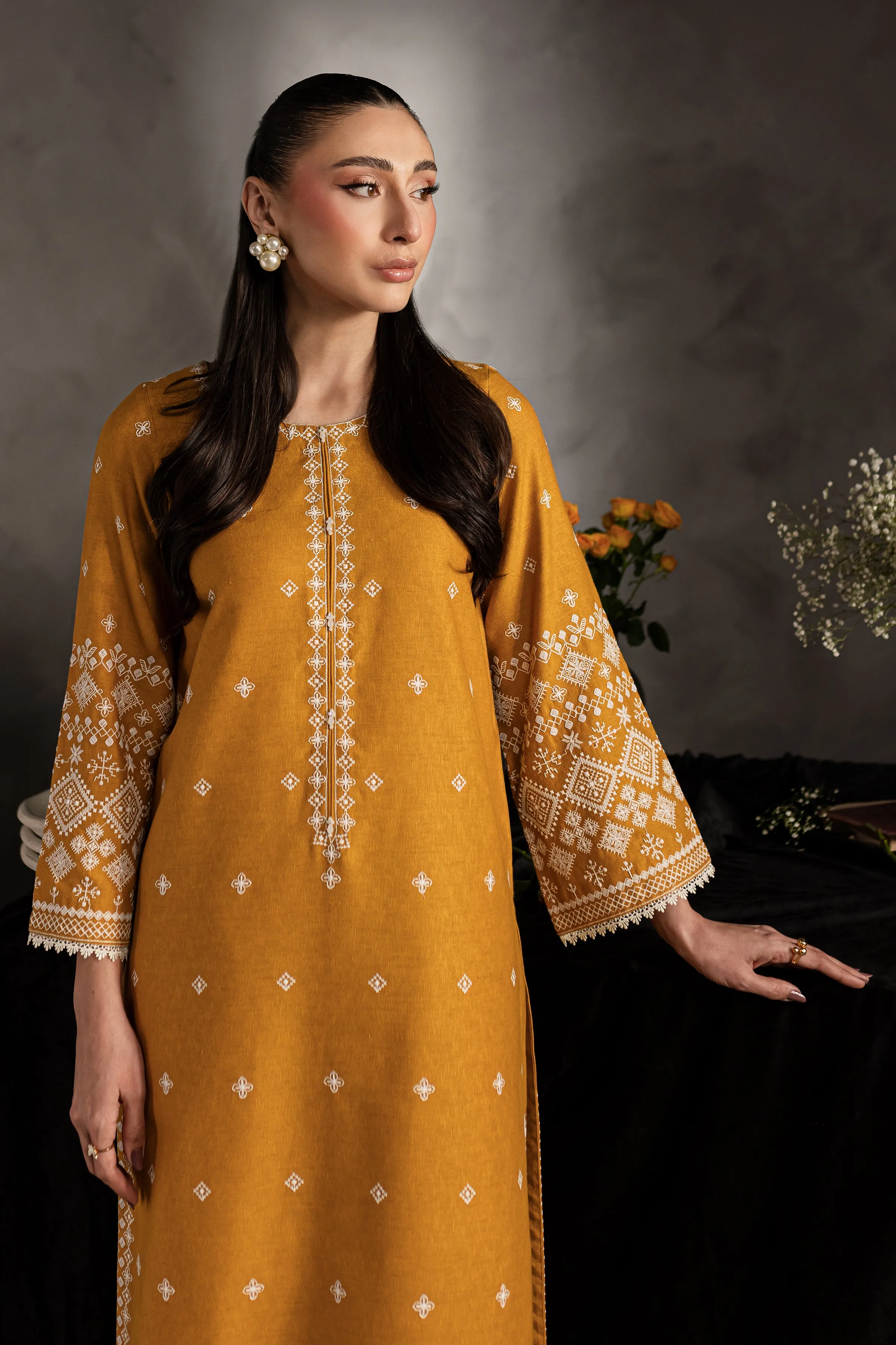 Mustard Jasper 2Pc - Embroidered Karandi Dress