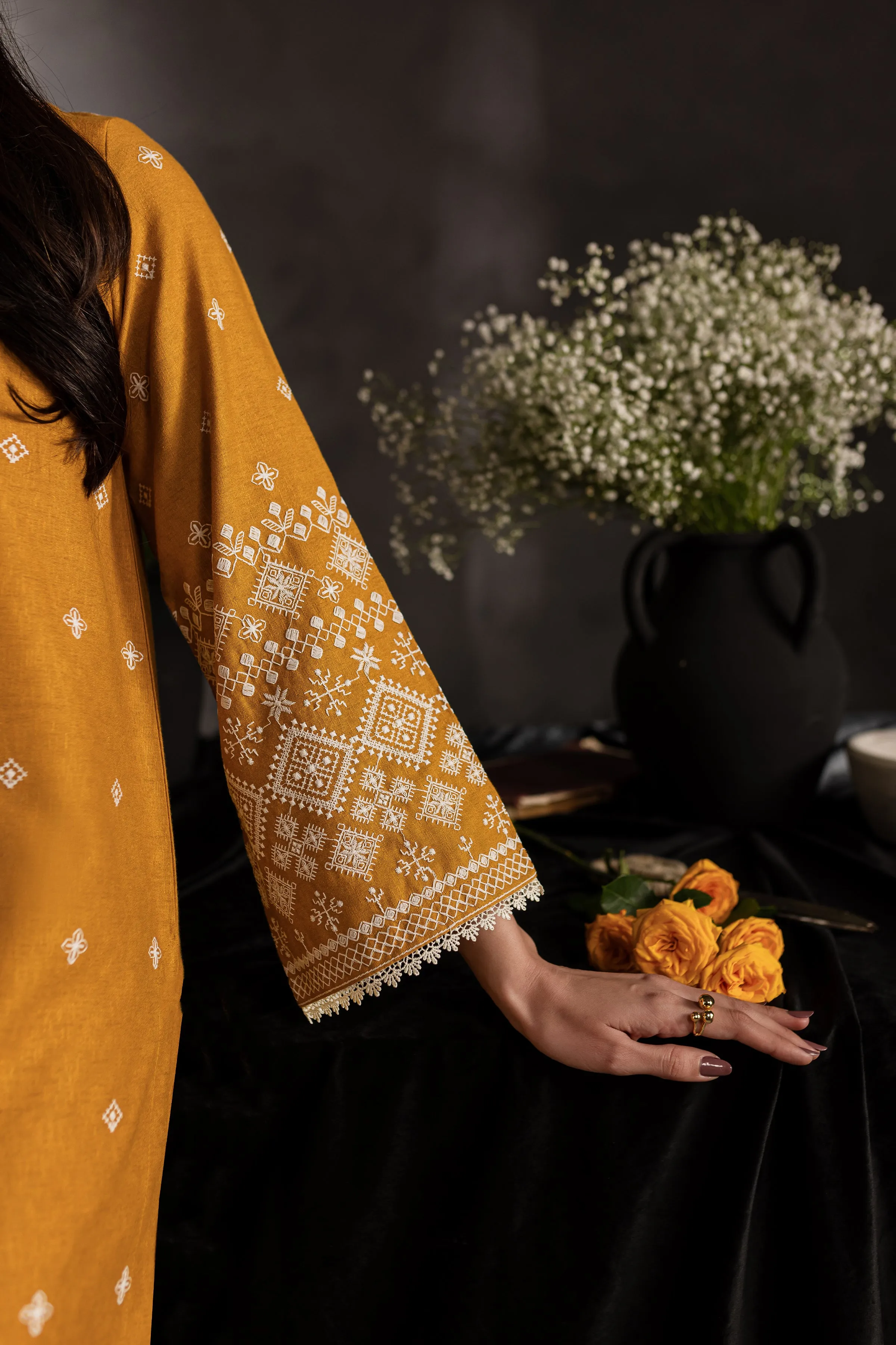 Mustard Jasper 2Pc - Embroidered Karandi Dress