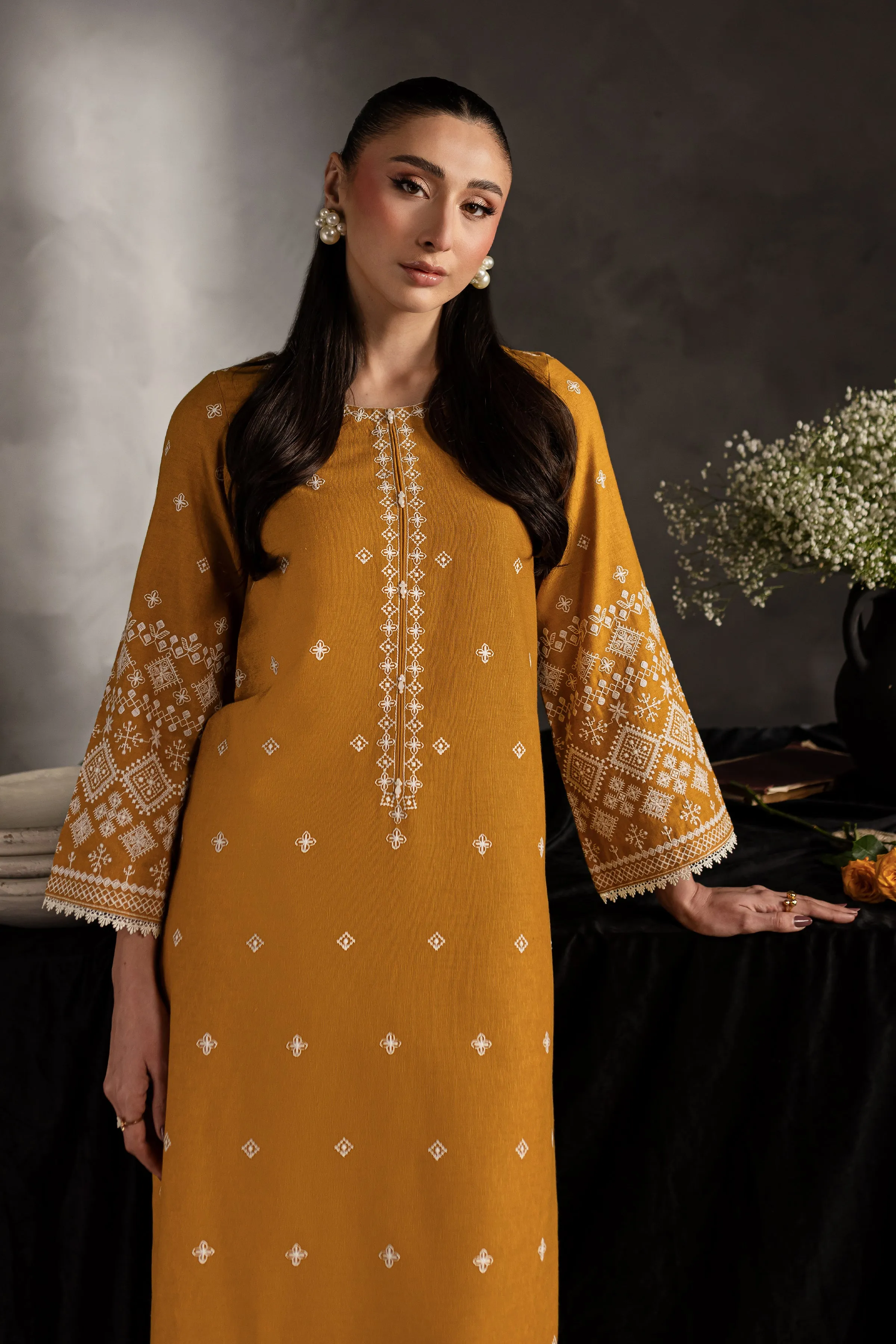 Mustard Jasper 2Pc - Embroidered Karandi Dress