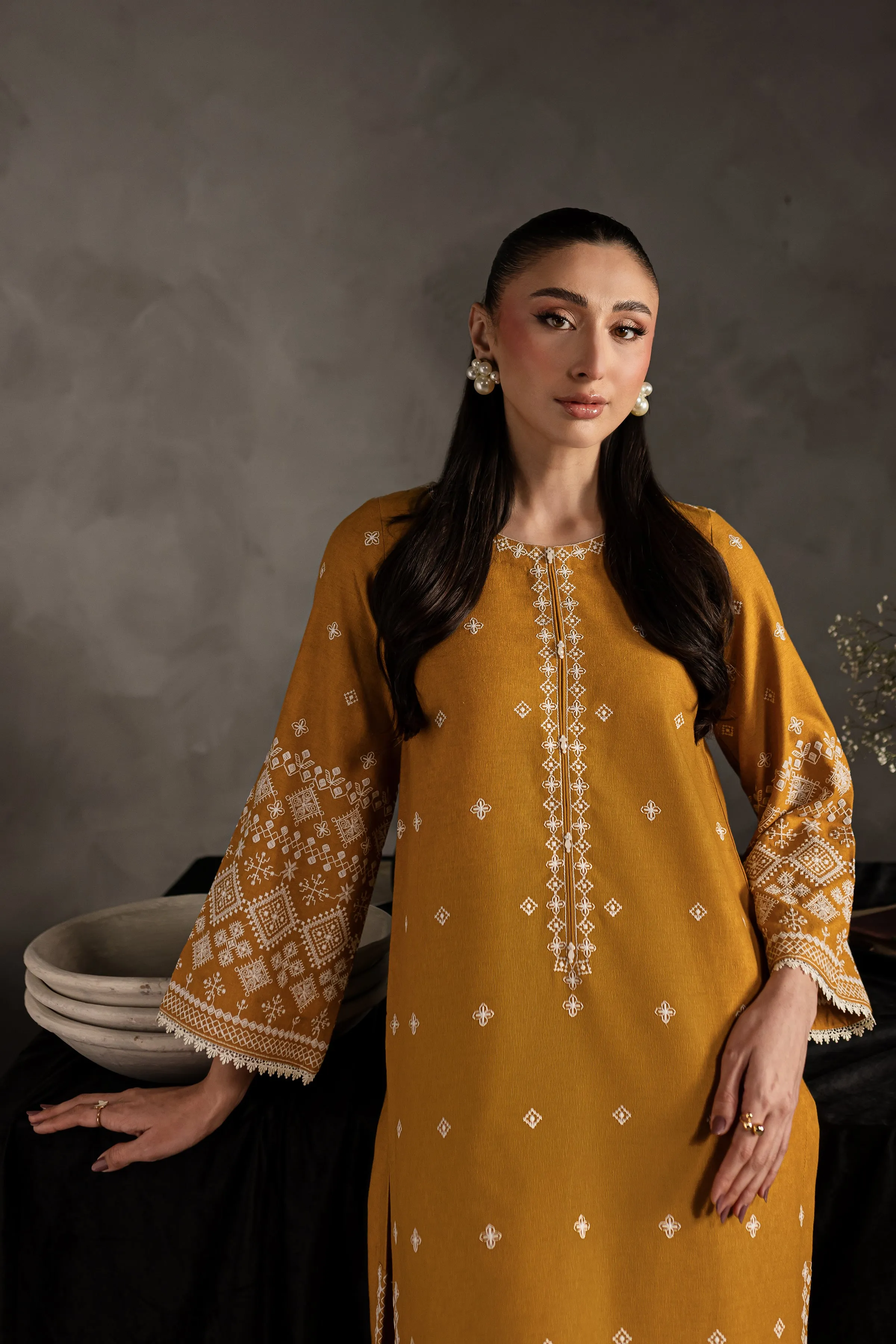 Mustard Jasper 2Pc - Embroidered Karandi Dress
