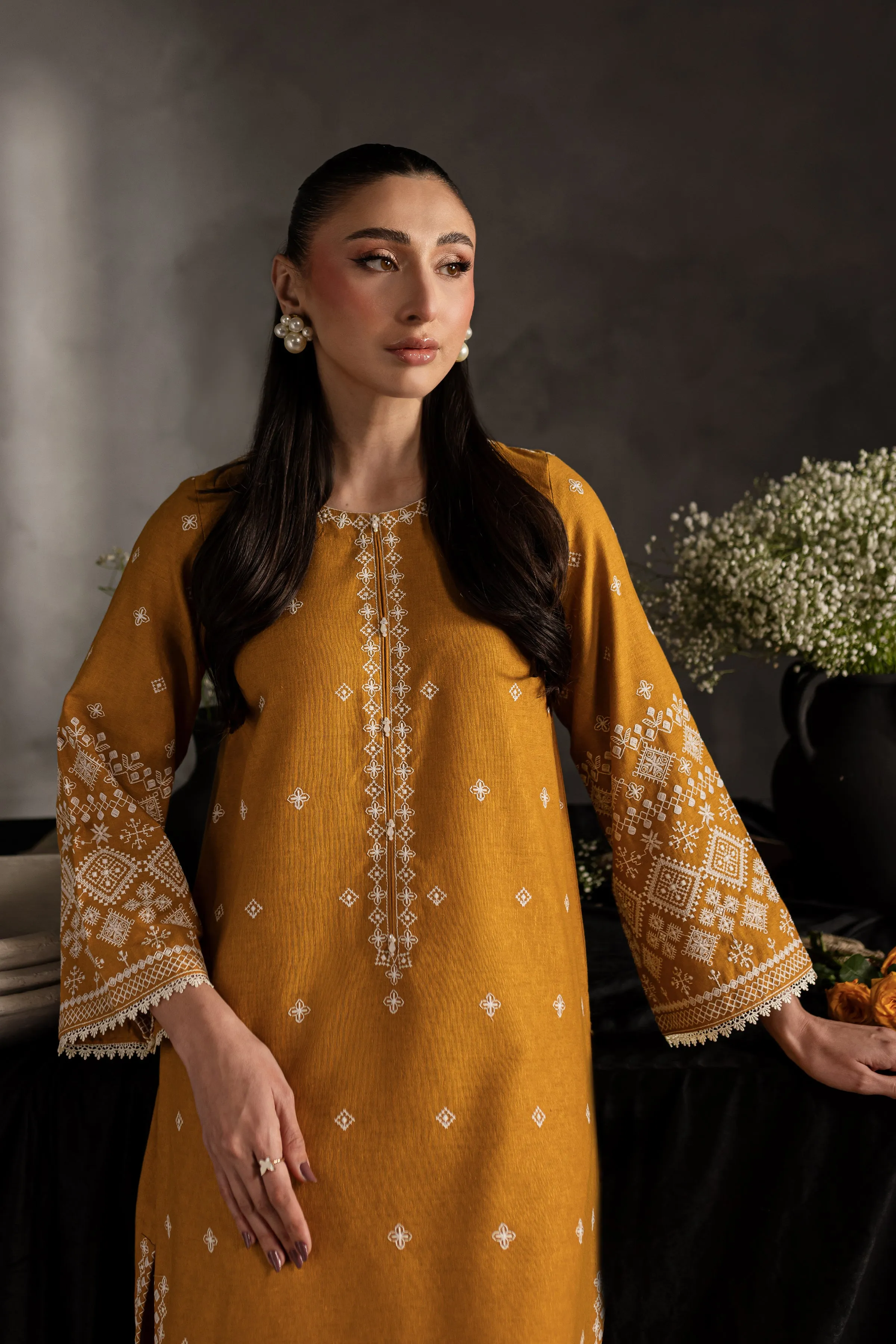 Mustard Jasper 2Pc - Embroidered Karandi Dress