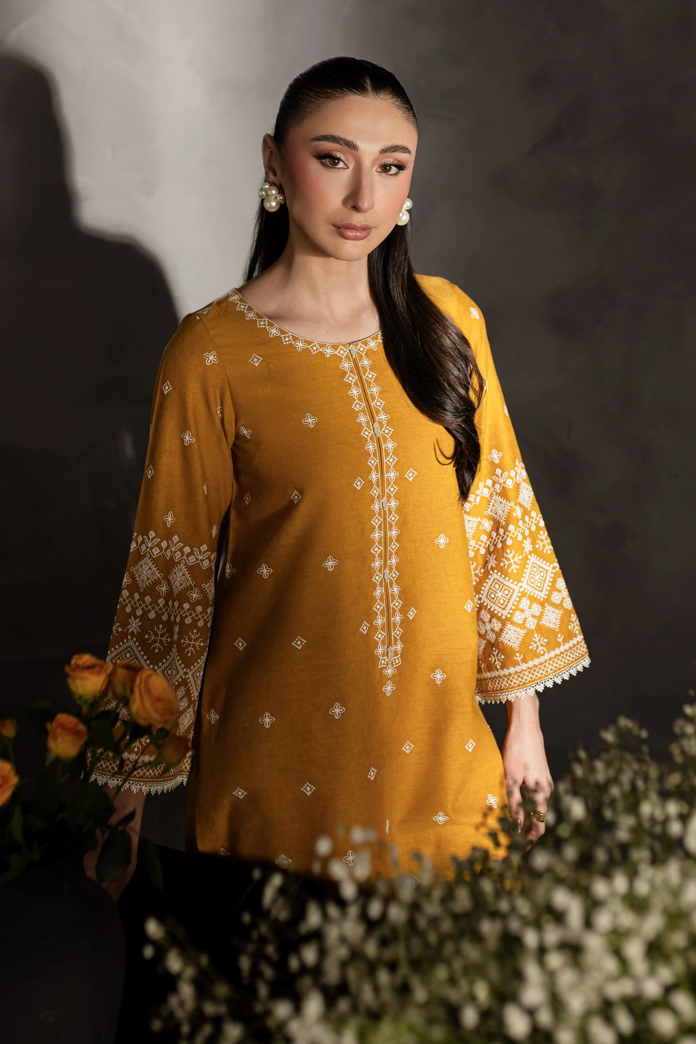 Mustard Jasper 2Pc - Embroidered Karandi Dress