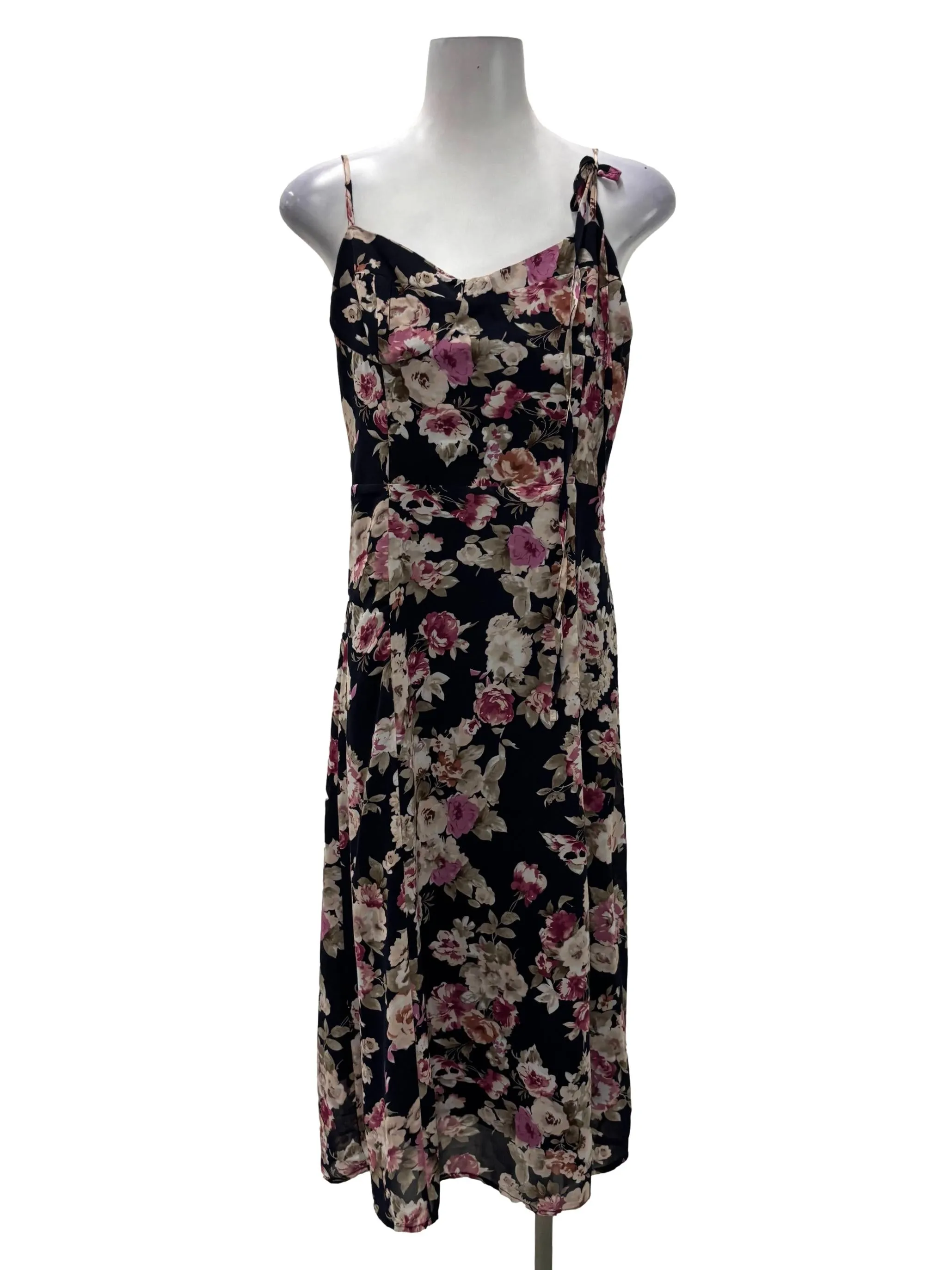 Navy Blue Floral Cami Midi Dress