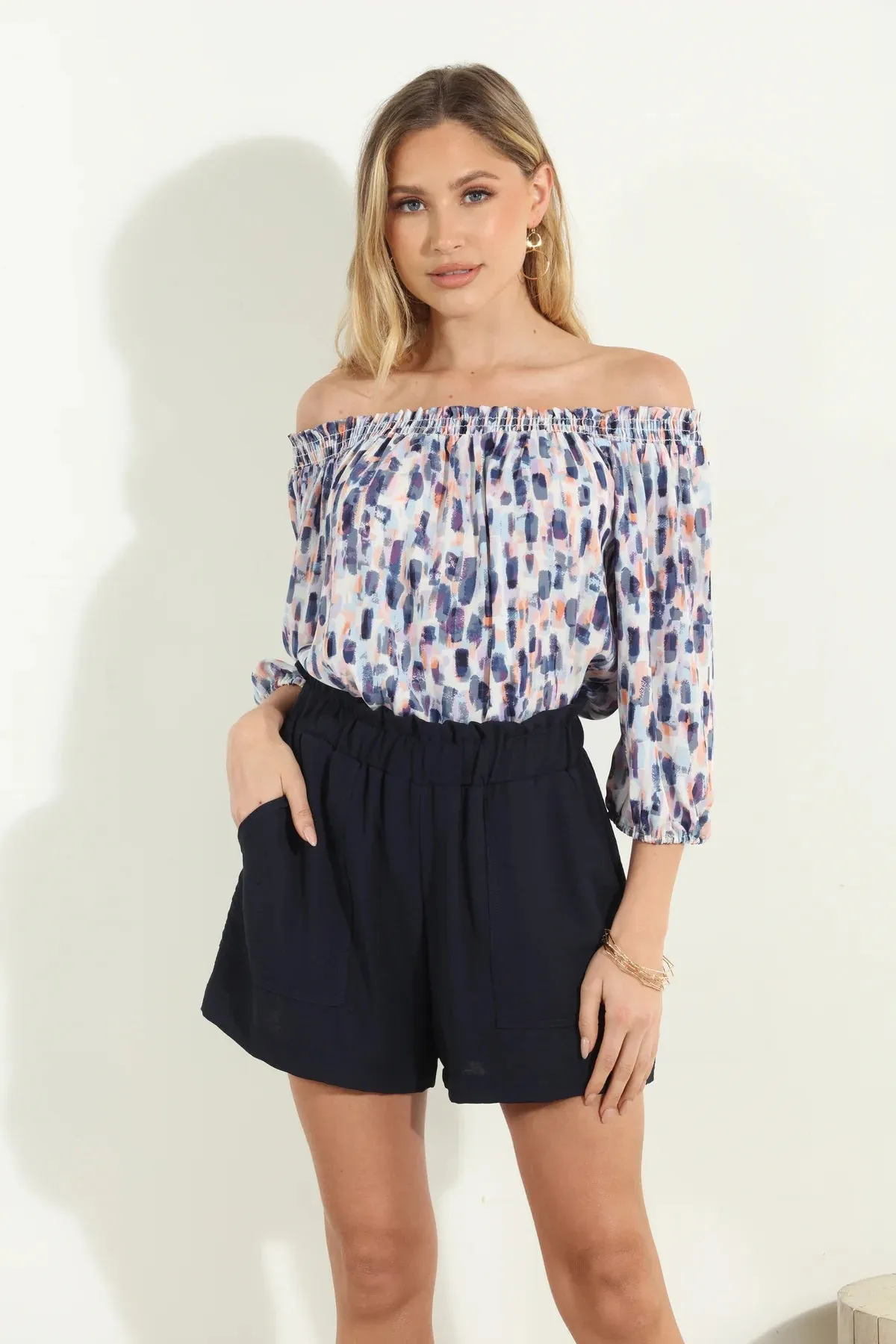 Navy Linen Shorts