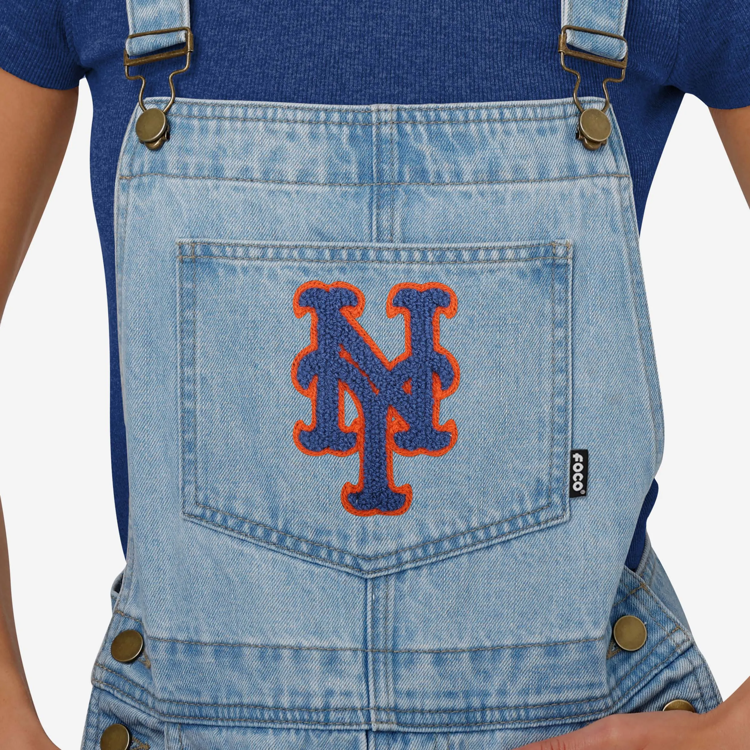 New York Mets Womens Big Logo Denim Bib Shortalls