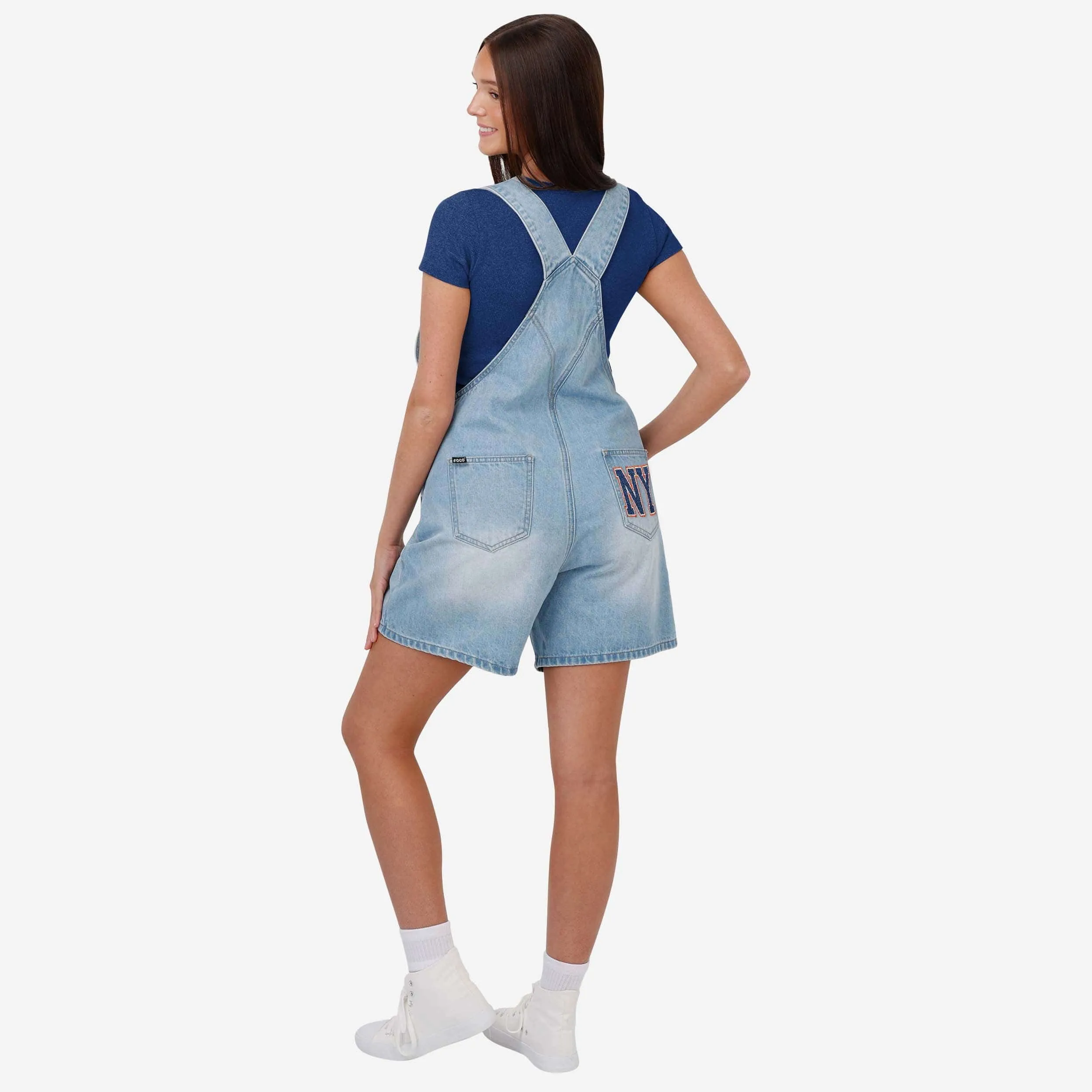 New York Mets Womens Big Logo Denim Bib Shortalls