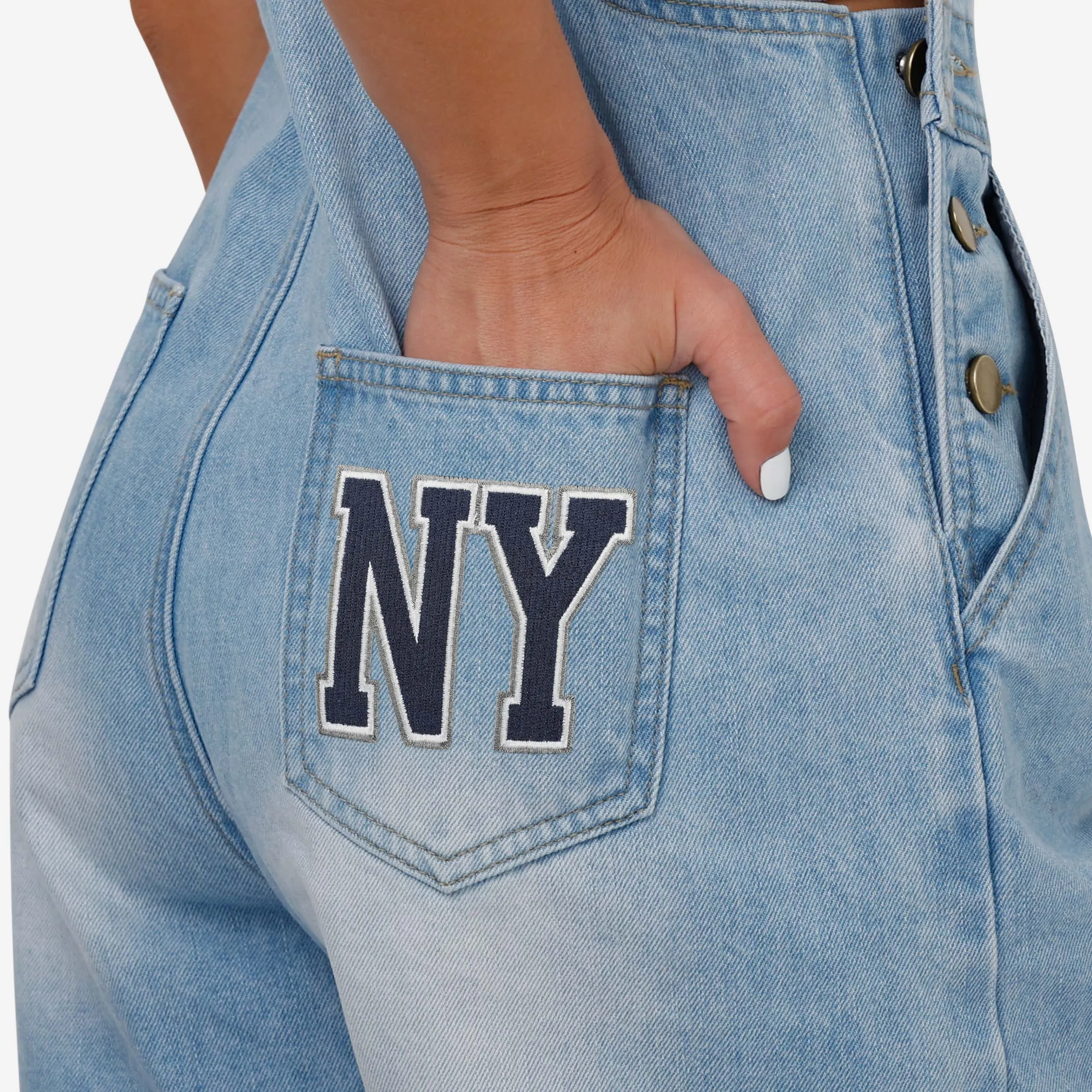New York Yankees Womens Big Logo Denim Bib Shortalls