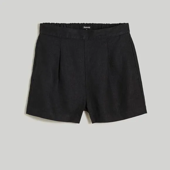 NWT Madewell Clean Pull-On Shorts in 100% Linen Black Size Small