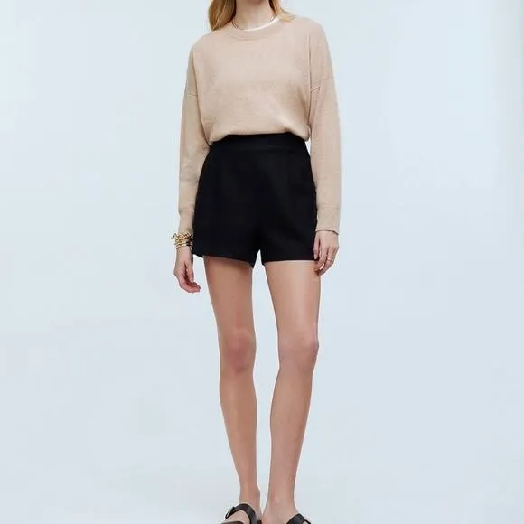 NWT Madewell Clean Pull-On Shorts in 100% Linen Black Size Small