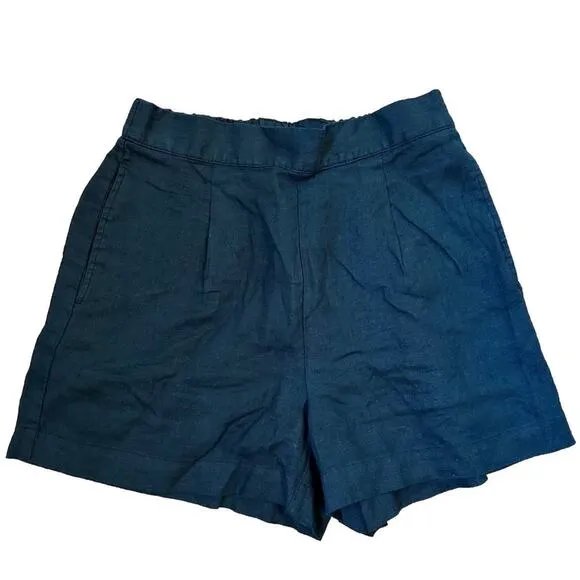 NWT Madewell Clean Pull-On Shorts in 100% Linen Black Size Small