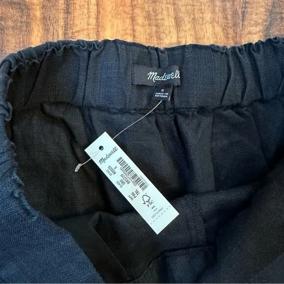 NWT Madewell Clean Pull-On Shorts in 100% Linen Black Size Small