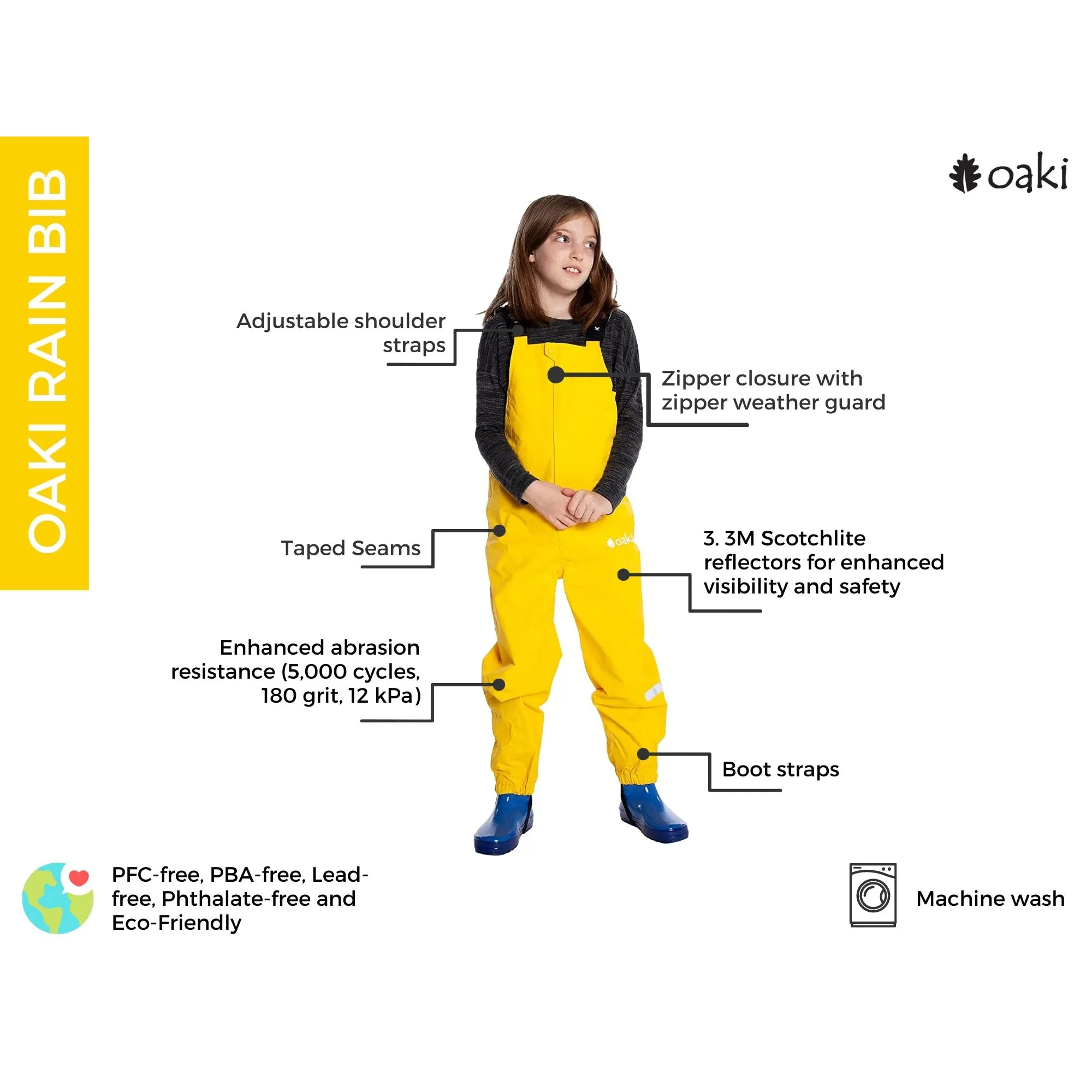Oakiwear Kids Rain Gear Bibs Pants Fishing Boys Girls, Sundance Yellow