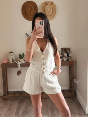 Oatmeal Linen Vest & Shorts Set