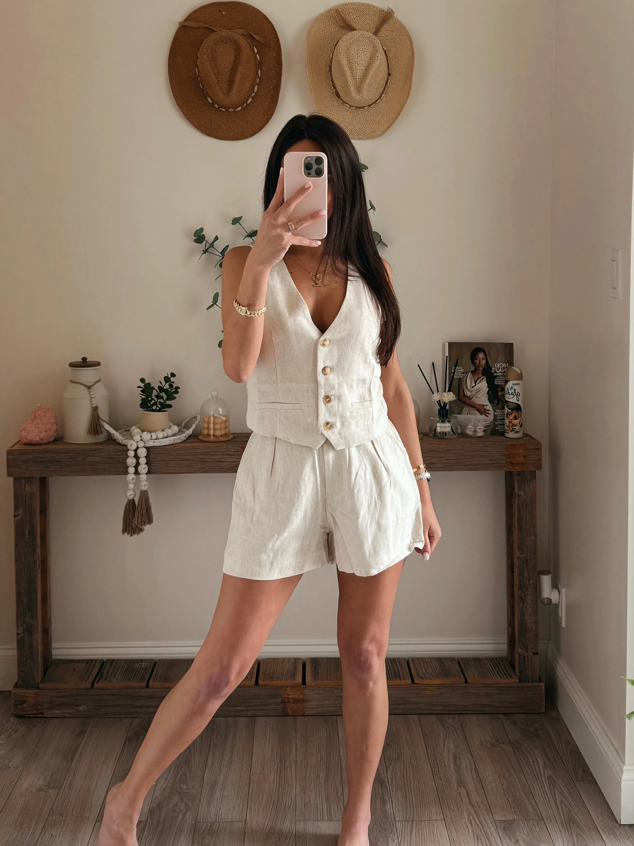 Oatmeal Linen Vest & Shorts Set