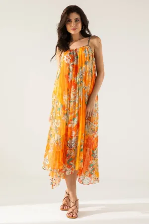 Orange Chiffon Cami Midi Dress