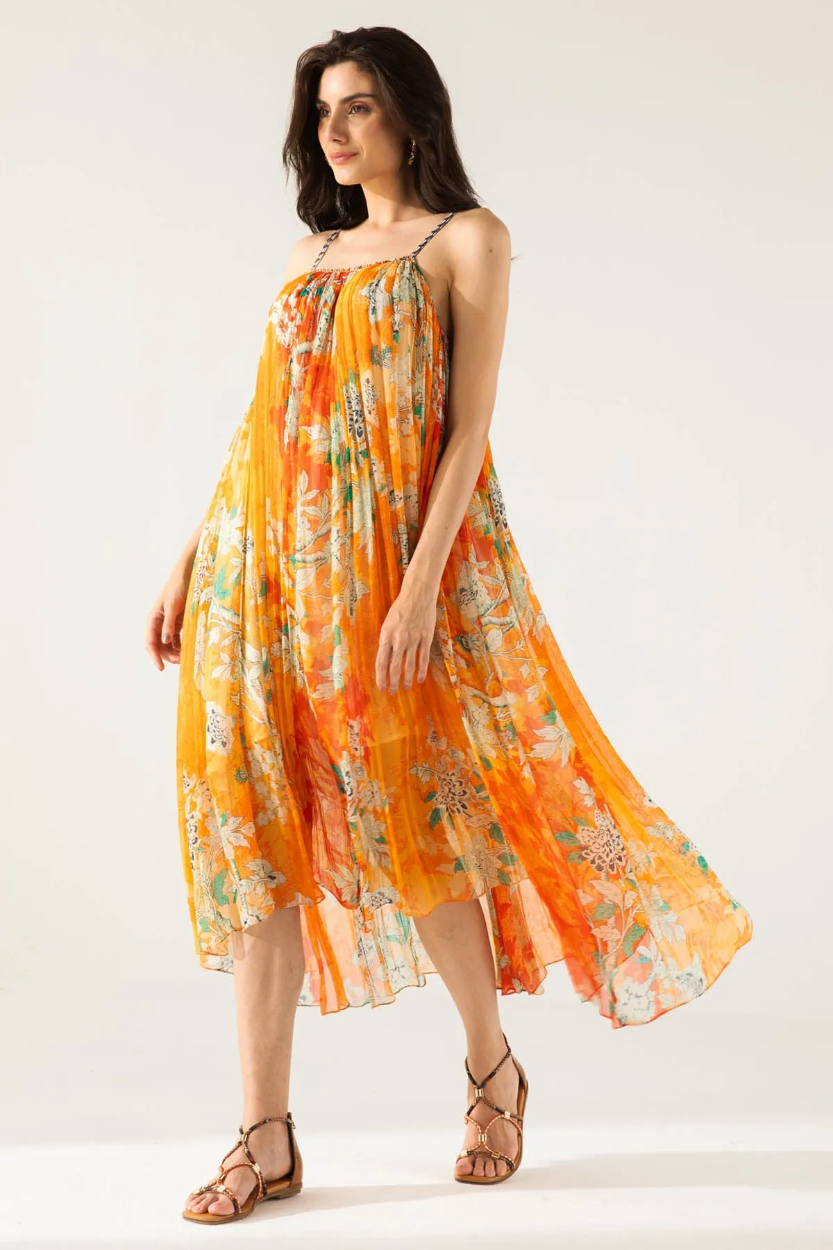Orange Chiffon Cami Midi Dress