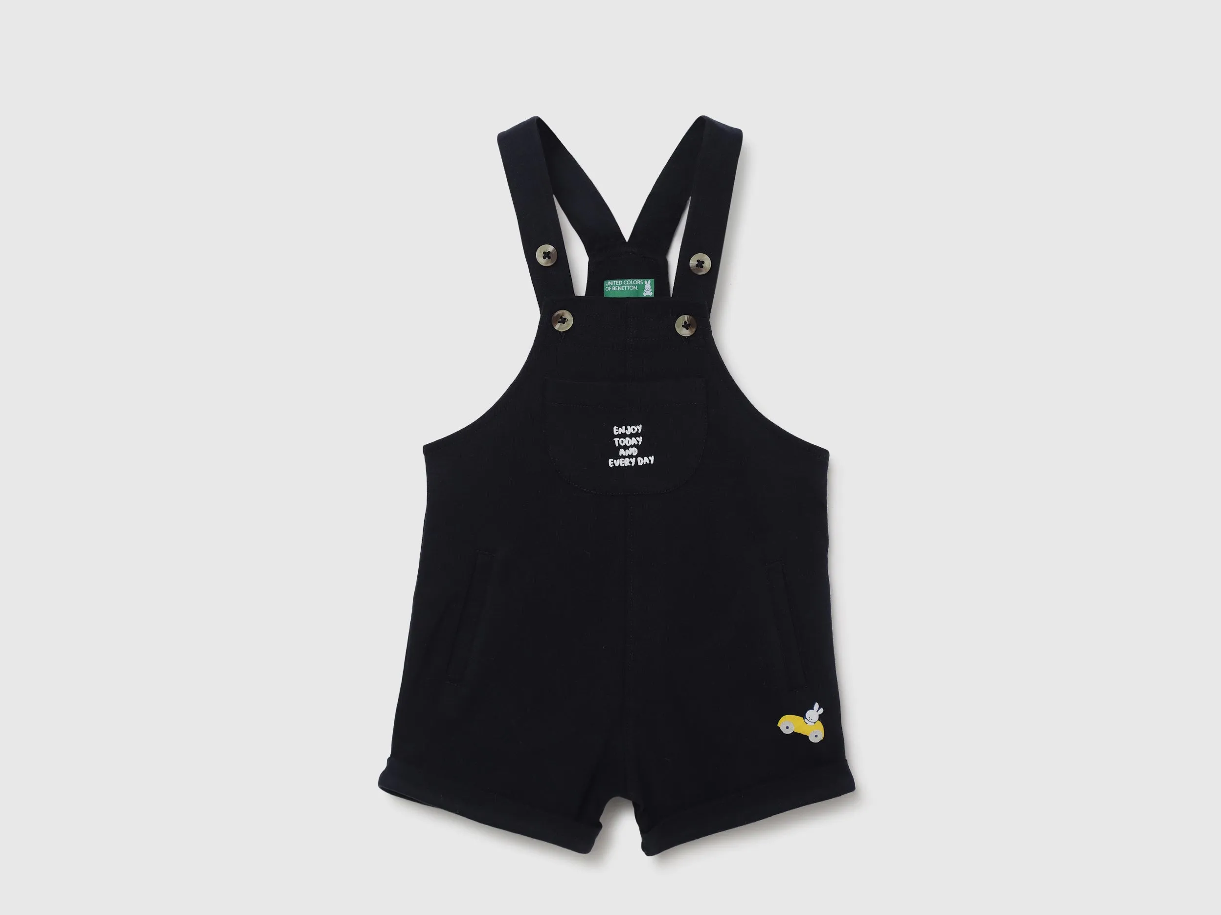 Pack of 2 Solid Dungarees with Regular Fit Round Neck Ribbed Baby T-Shirt