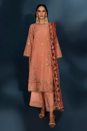 Pakistani Salwar Suit Peach Pink Embroidered Salwar Kameez Dupatta