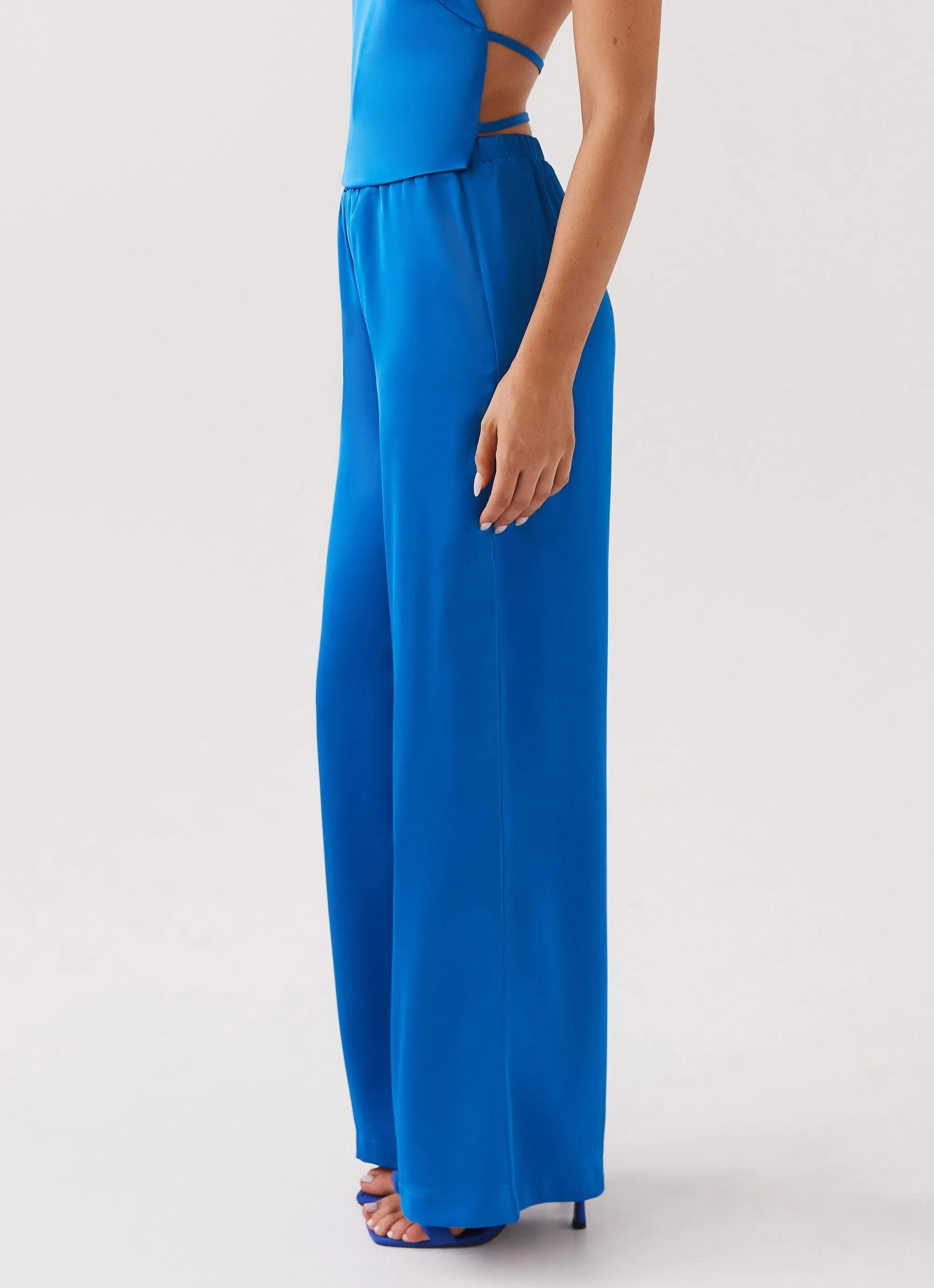 Palm Cove Satin Pants - Cobalt