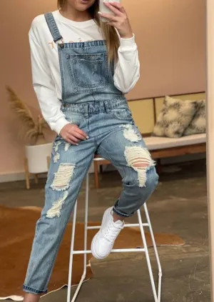 Paper Heart Distressed  Denim Dungarees Blue