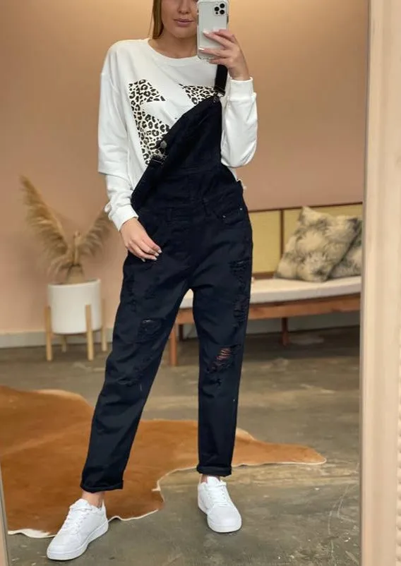 Paper Heart Distressed  Denim Dungarees Blue