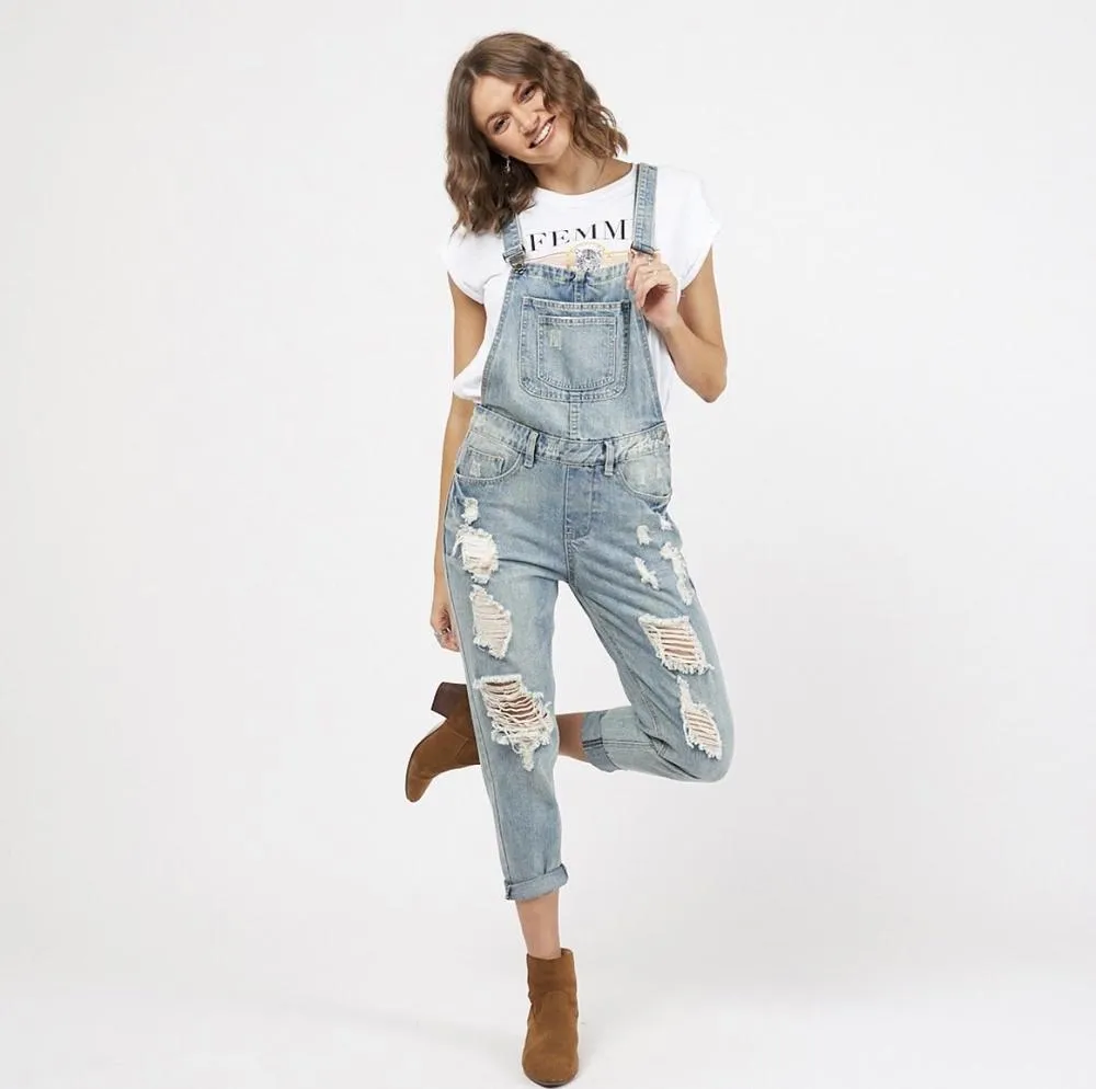 Paper Heart Distressed  Denim Dungarees Blue