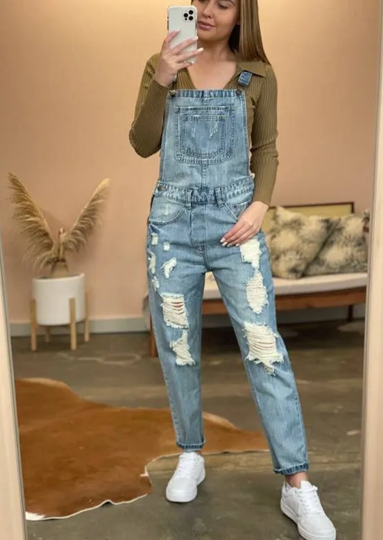 Paper Heart Distressed  Denim Dungarees Blue