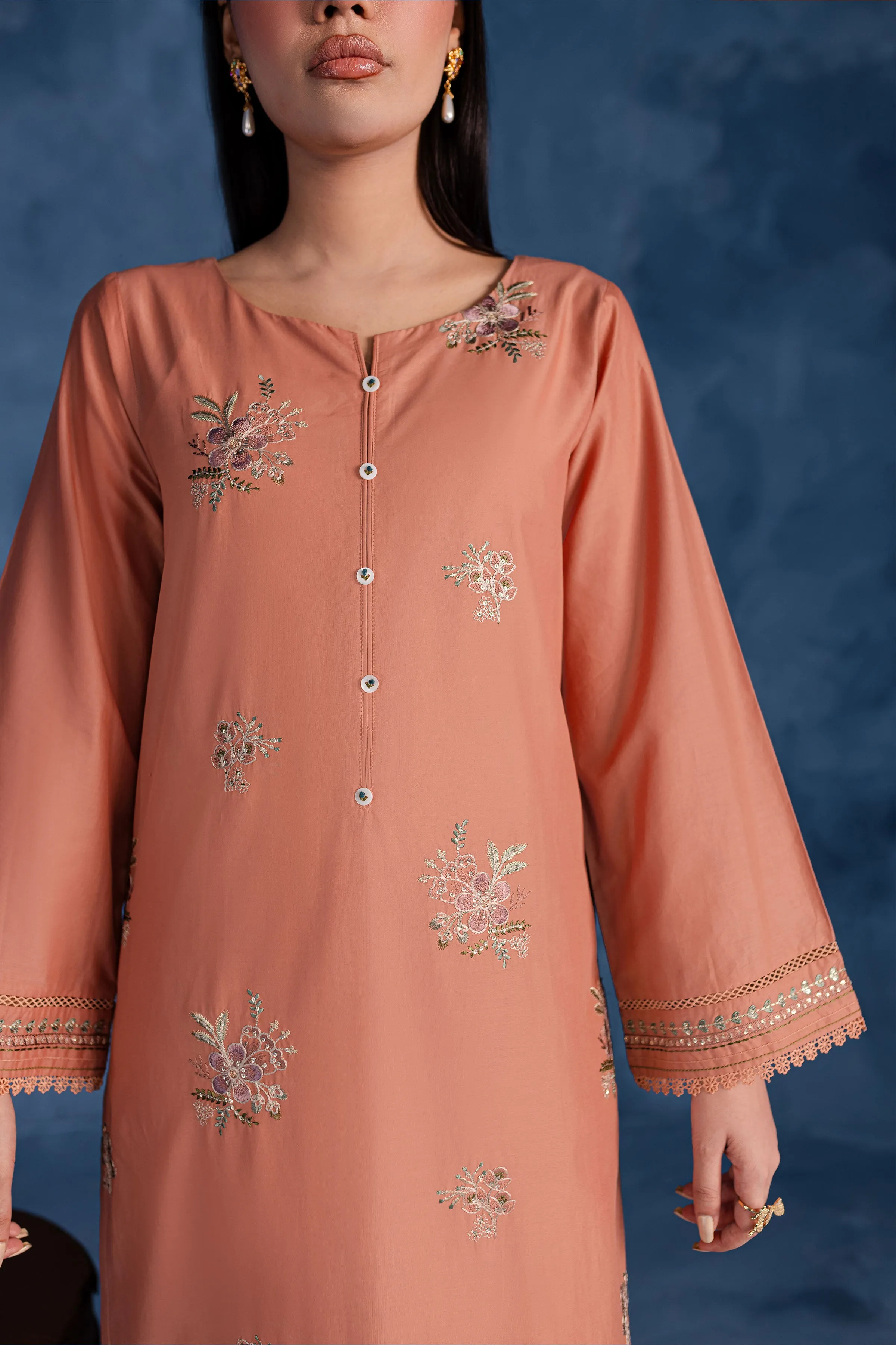 Peach Flower 2Pc - Embroidered Lawn Dress