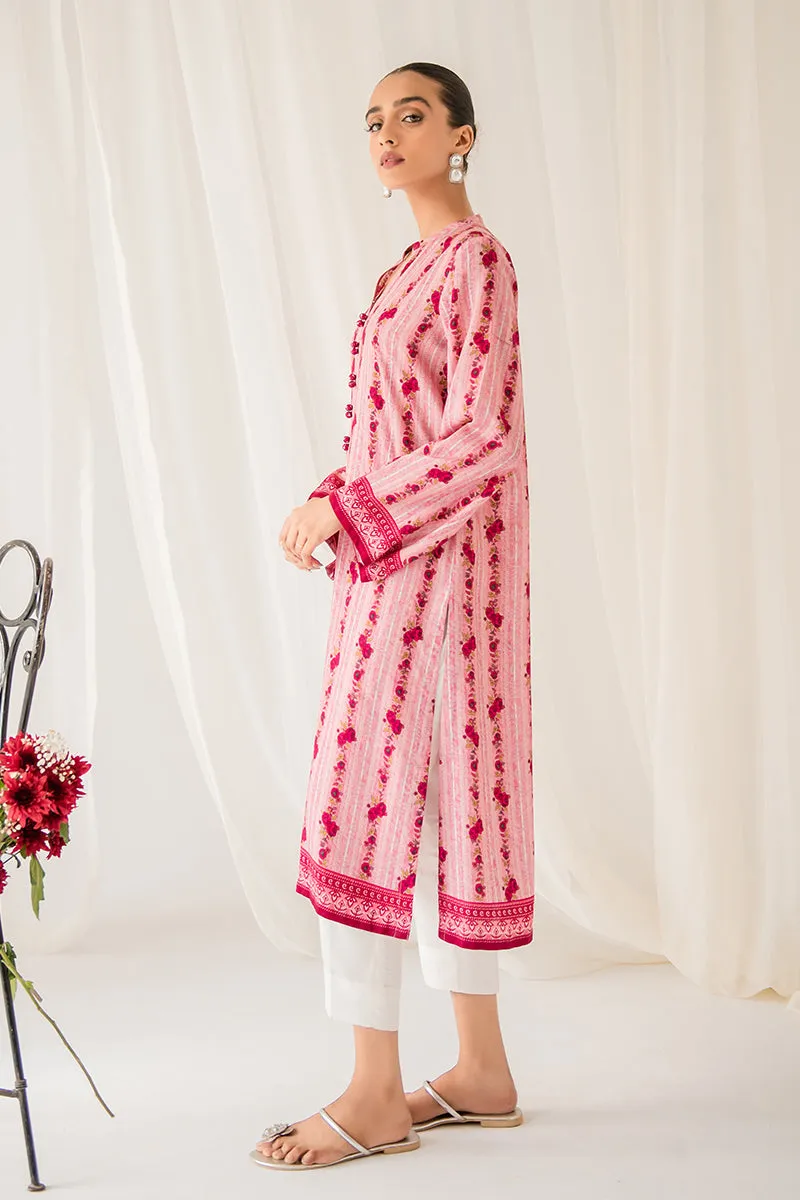 PEACHY ROSEATE PRINTED LINEN SHIRT
