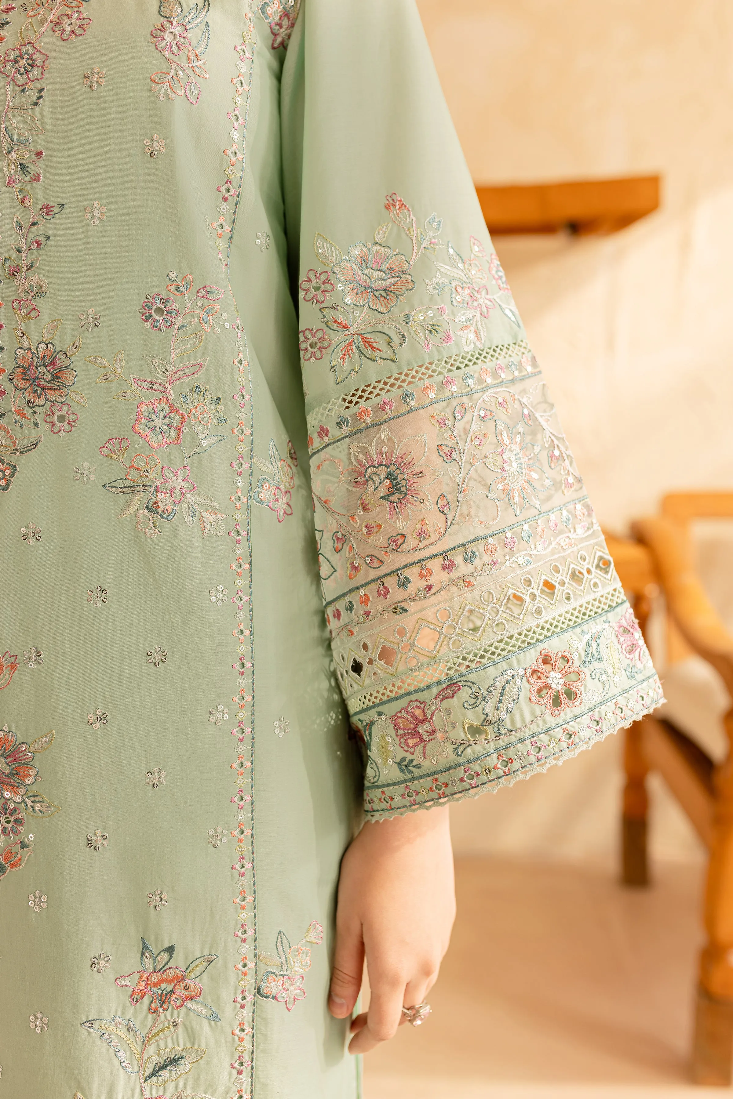 Pearly Blue 3Pc - Embroidered Lawn Dress