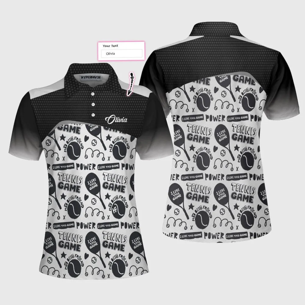 Personalized Custom Name Black And White I Love Tennis Game Custom Cosplay Short Sleeve Women Polo Shirt