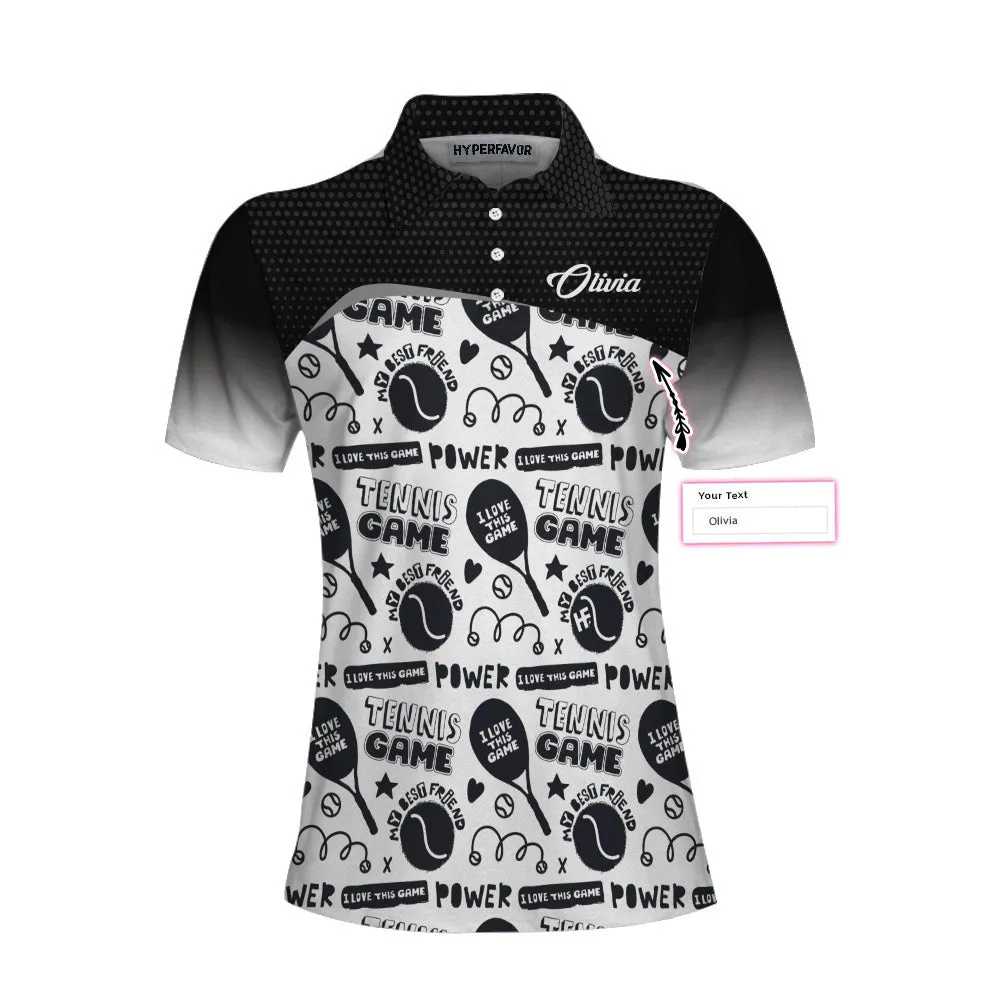 Personalized Custom Name Black And White I Love Tennis Game Custom Cosplay Short Sleeve Women Polo Shirt
