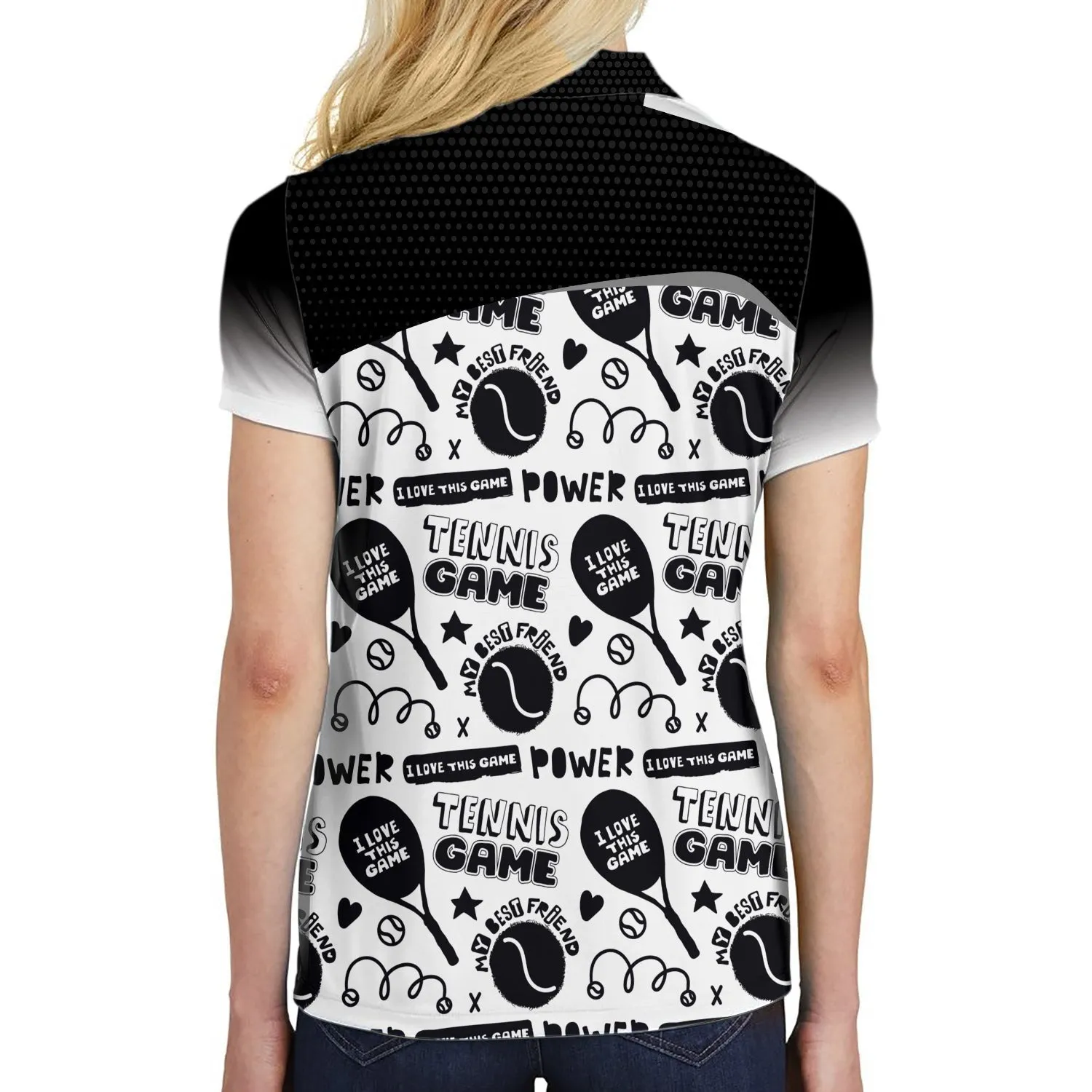 Personalized Custom Name Black And White I Love Tennis Game Custom Cosplay Short Sleeve Women Polo Shirt