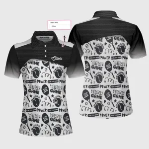 Personalized Custom Name Black And White I Love Tennis Game Custom Cosplay Short Sleeve Women Polo Shirt