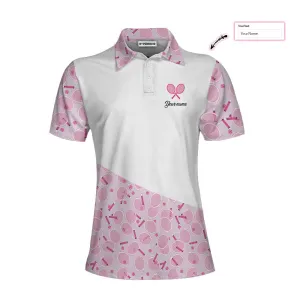Personalized Custom Name I Play Tennis Like A Girl Custom Cosplay Short Sleeve Woman Polo Shirt, White And Pink Tennis Polo Shirt For Ladies