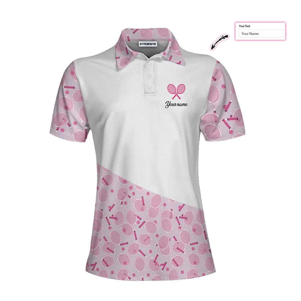 Personalized Custom Name I Play Tennis Like A Girl Custom Cosplay Short Sleeve Woman Polo Shirt, White And Pink Tennis Polo Shirt For Ladies
