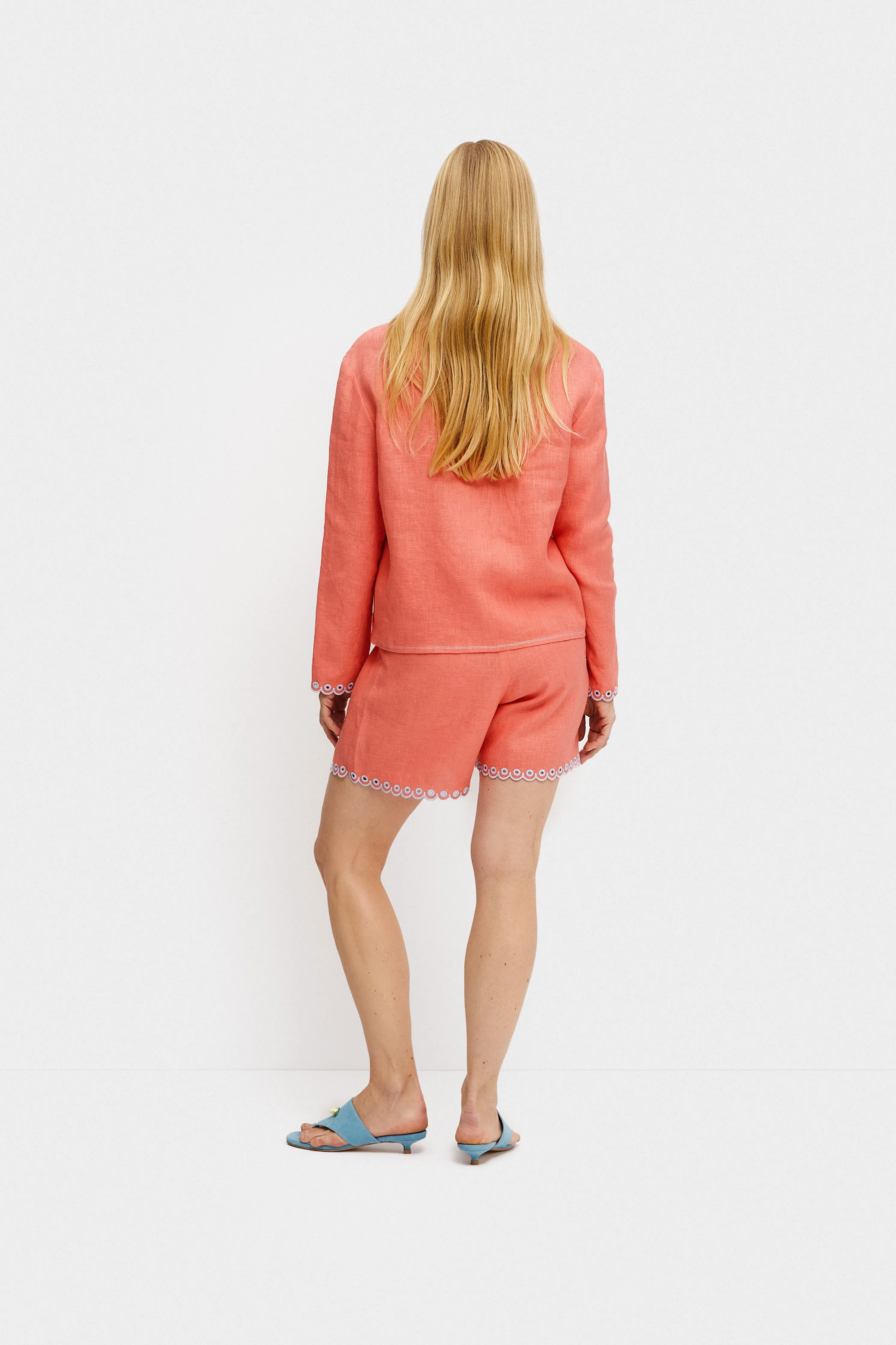 Petra Embroidered Linen Shorts - Strawberry