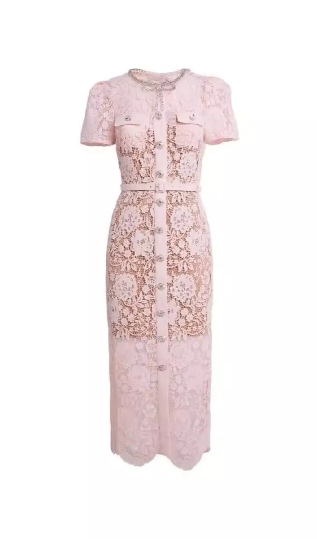 PINK LACE DIAMANTE BOW MIDI DRESS