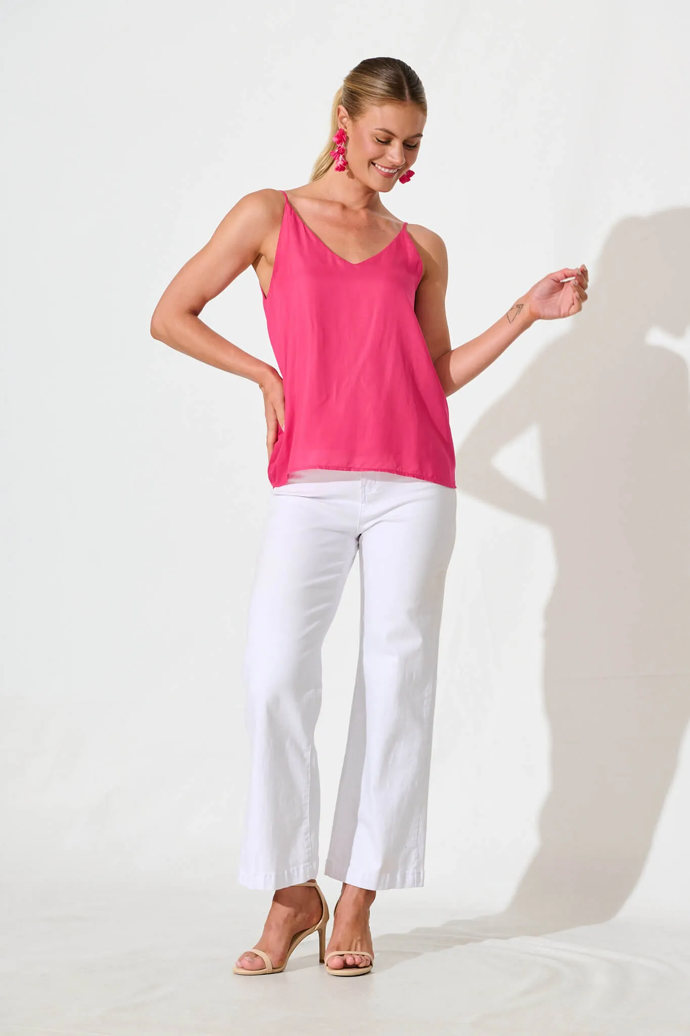 Pink Satin Cami Tank Top