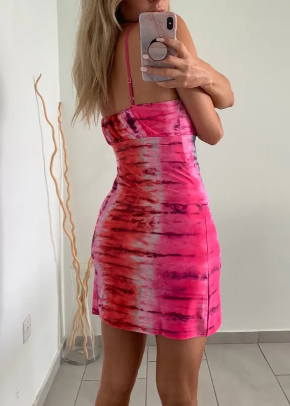 Pink Tie Dye Ruch Bust Dress
