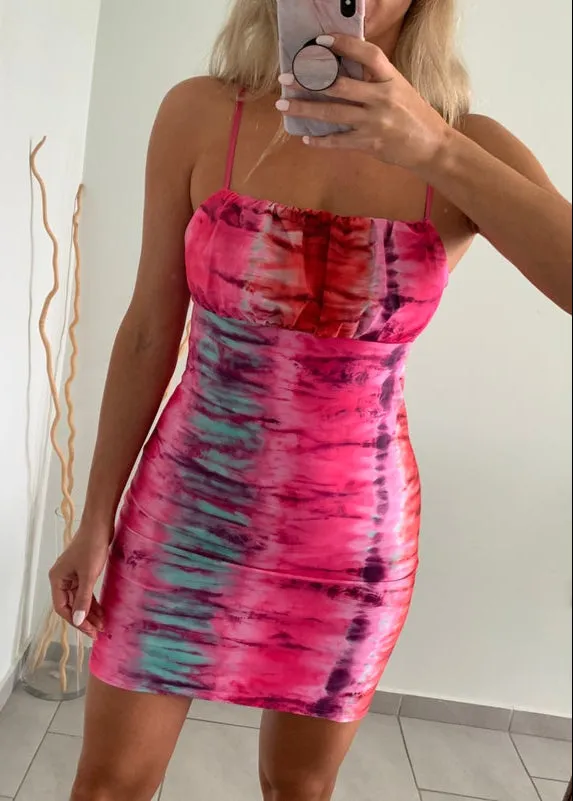 Pink Tie Dye Ruch Bust Dress